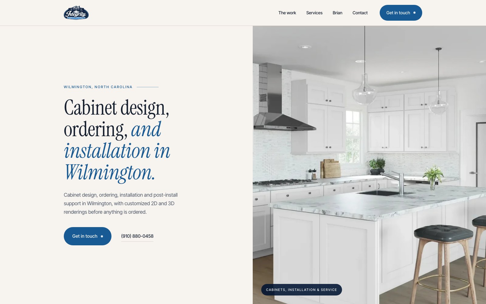The new Integrity Cabinets and Installation homepage concept