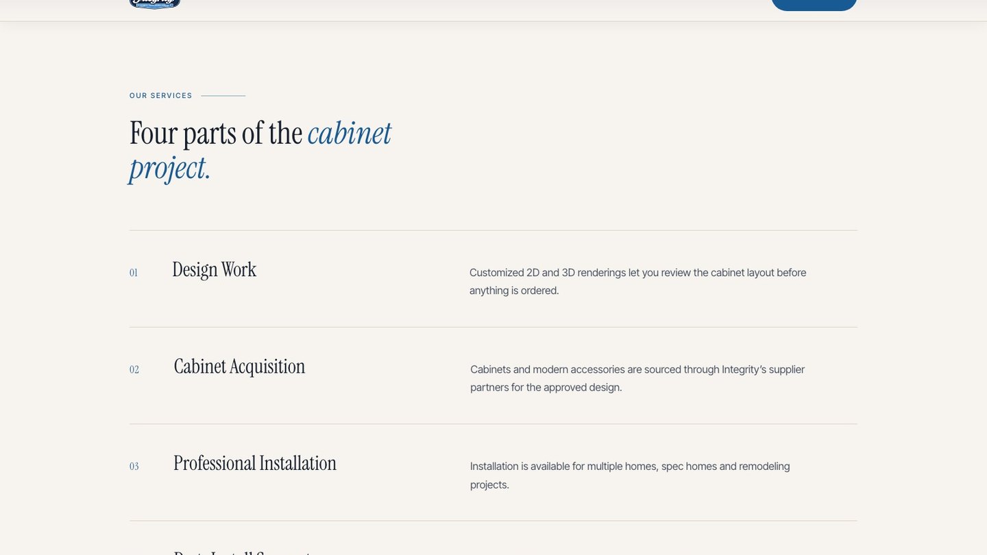 The services section of the new homepage